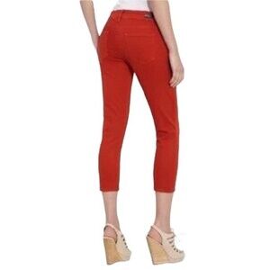 Paige Burnt Orange Skinny Cropped Jeans Denim Stretch Roxbury Red